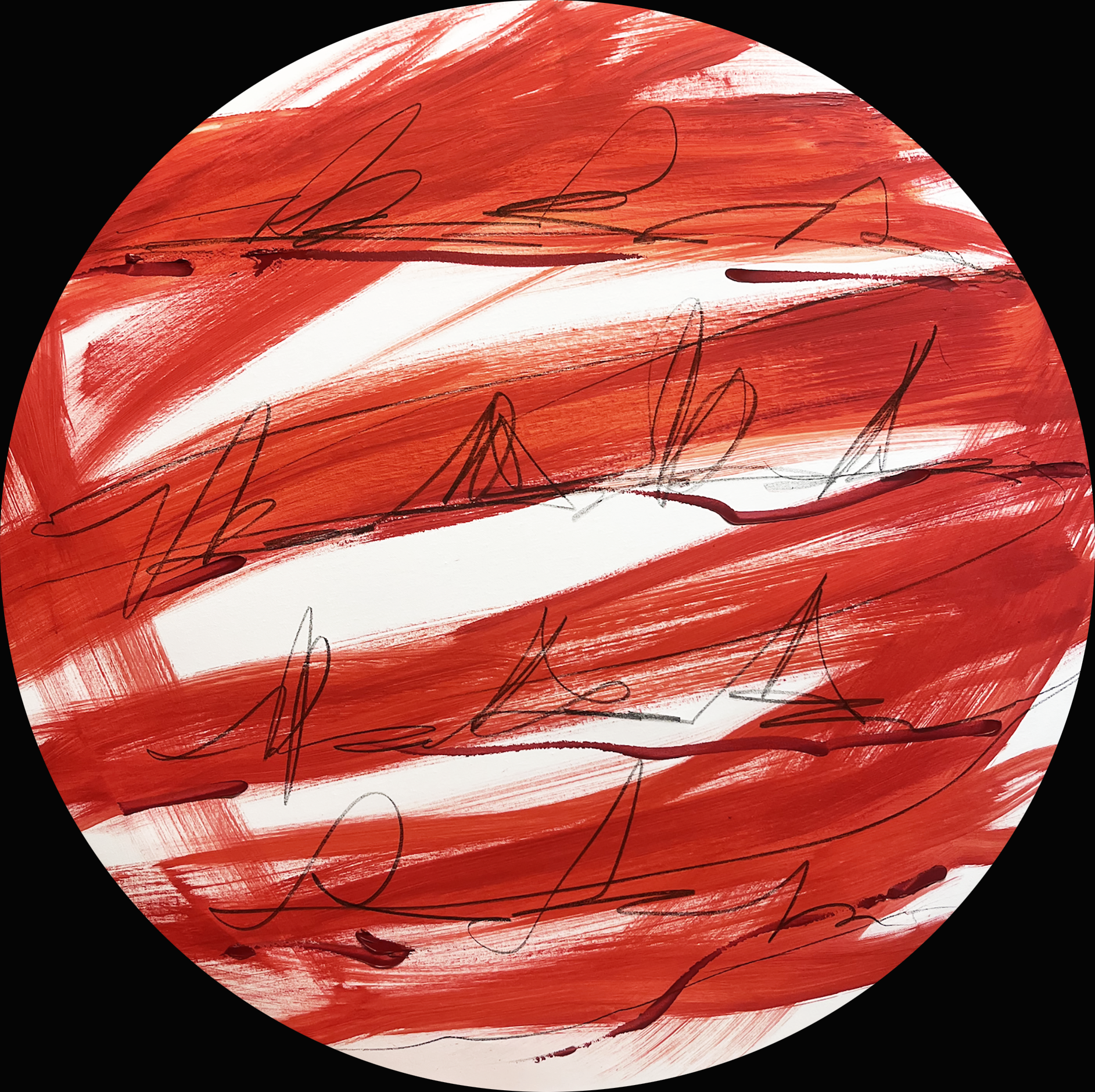 Traccia sole rosso II — Fabio Ramagnano, 2022–2026, Oil and 14B pencil on canvas